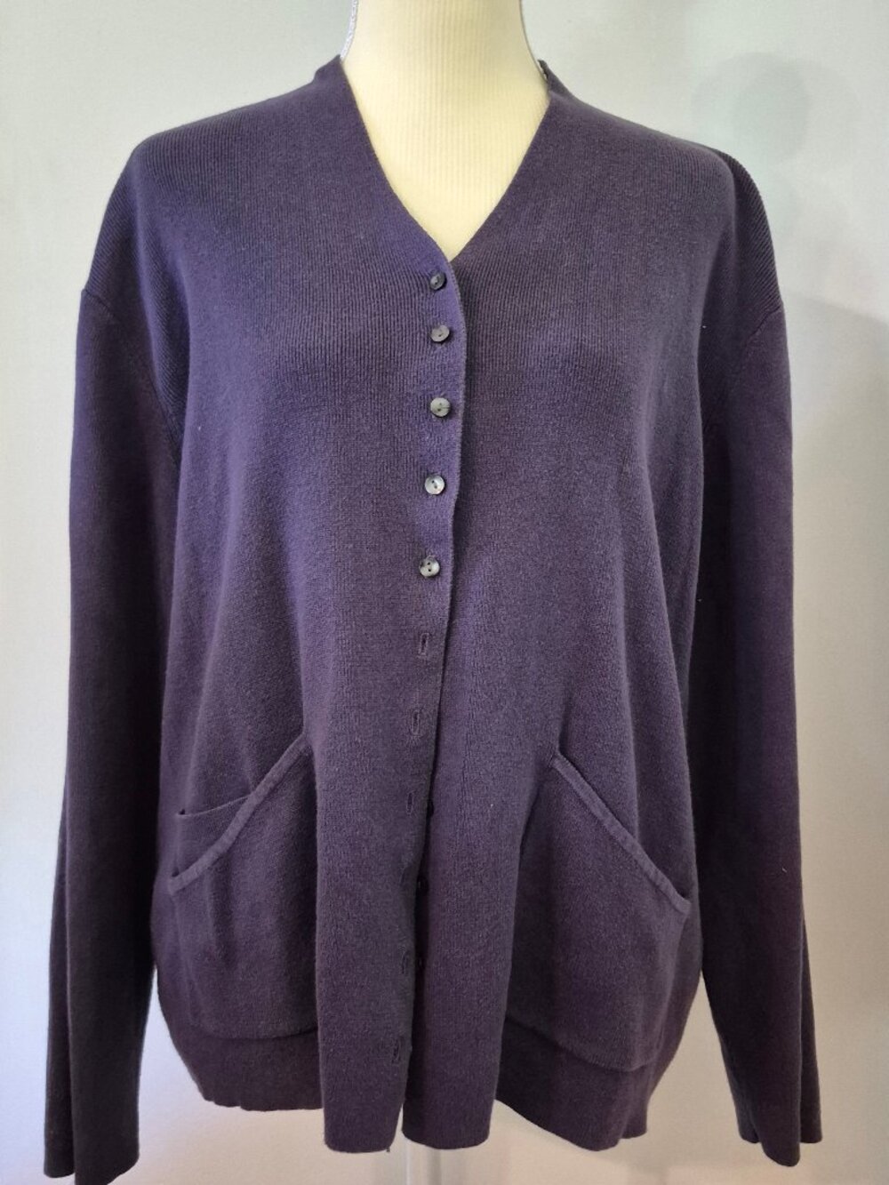 J. Jill XL V-Neck Knit Cardigan Sweater Pockets Button 100% Cotton Minimalist